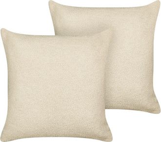 Beliani Beliani - Conjunto De 2 Cojines Decorativos De Boucl&eacute; Con Relleno Funda Extra&iacute;ble 45 X 45 Cm Beige Leuzea
