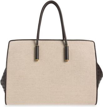 Bottega Veneta Barbara Canvas & Intrecciato Leather Tote in 9965 Natural/espr-Brass V at Nordstrom