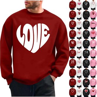 Generic Mens Valentines Day Sweatshirt Fashion Classic Print Crew Neck Sweatshirts Casual Long Sleeve Solid Color Pullover Tops Romantic Festival Loungewear E