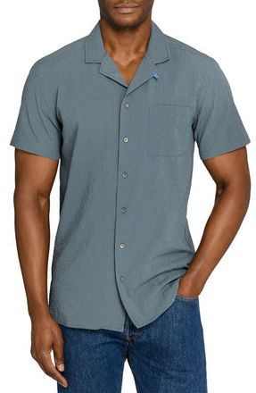 W.R.K Crinkle Short Sleeve Button-Up Camp Shirt in Blue at Nordstrom, Size Xx-Large