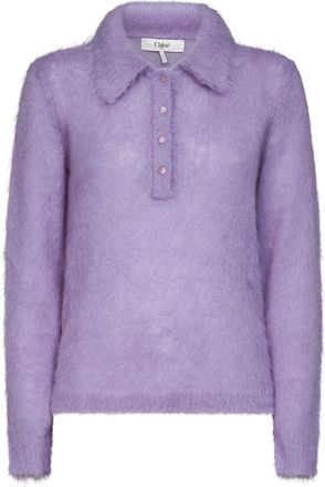 Chlo&eacute; Poloshirt met geborstelde afwerking - Dames - Ronde hals truien - Paars - S - Truien & Vesten