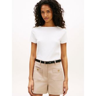Tommy Hilfiger T-shirt met boothals en knopen op de schouder