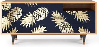 StoryZ Mueble de TV azul y amarillo 2 cajones y 2 puertas L 125 cm