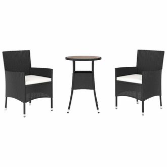 Berkfield Home Beautiful 3 Piece Garden Bistro Set with Cushions Black Poly Rattan