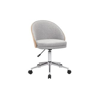 Miliboo Silla De Oficina Con Ruedas En Tela Efecto Terciopelo Texturizado Gris, Madera Clara Y Metal Cromado Tucson