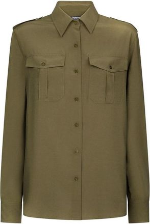 Dondup Lange Mouwen Button-Up Shirt met Voorzakken - Dames - Overhemden - Groen - M - Overhemden