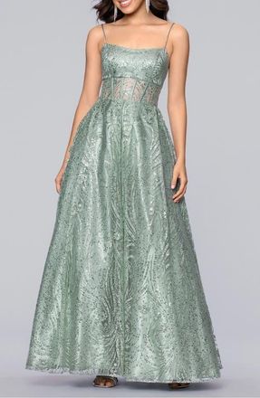 Blondie Nites Glitter Sequin Illusion Bodice Ballgown in Sage at Nordstrom, Size 1