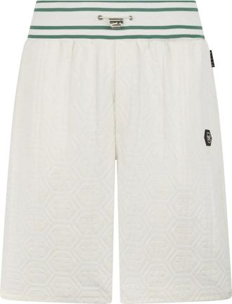 Philipp Plein Tracksuit Shorts Jacquard Monogram - Heren - Korte Broeken - Wit - S - Katoen - Korte Broeken