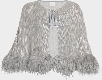 Carolyn Rowan Feather-Hem Beaded Silk Chiffon Cape