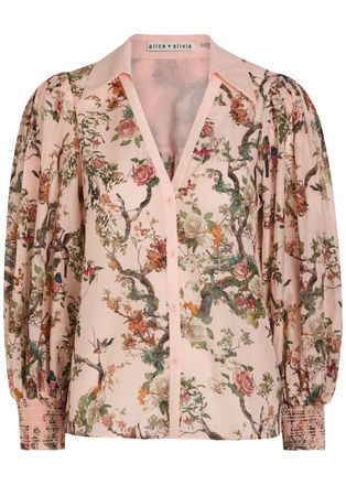 Alice & Olivia Charis Floral-print Cotton-blend Blouse - Pink - S (UK8-10 / S)