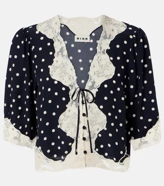 Rixo Ursula polka-dot cr&ecirc;pe de chine top