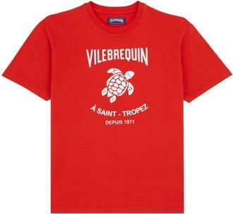 Vilebrequin Heren Logo Print Katoenen T-Shirt - Heren - T-shirts - Rood - 2XL - Katoen - Tops