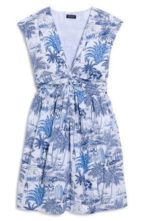 Vineyard Vines Tasha Tropical Toile Twist Dress in White Cap/Blue at Nordstrom, Size X-Small