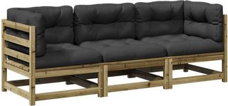 vidaXL Set De Sof&aacute;s Jard&iacute;n 3 Pzas Con Cojines Madera Pino Impregnada Vidaxl