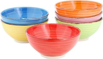 Elama Color Ridge 6Pc Round Stoneware Assorted Bowl Set
