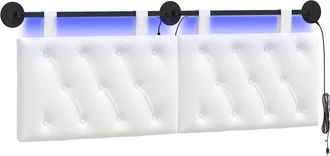 vidaXL Cabecero Colgante Con Luz Led Blanco Tela Vidaxl