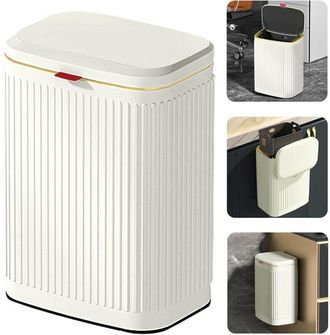 OEM Papelera Mural De Acero Inoxidable Con Tapa - 8 L, Color Marfil, Ideal Para Cocina, Ba&ntilde;o Y Compostaje