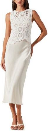 ASTR the Label Martina Mixed Media Midi Dress in White Champagne at Nordstrom Rack, Size Large