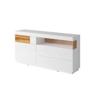 Petits Meubles Buf&eacute; 1 puerta 3 cajones paneles de aglomerado blanco y madera