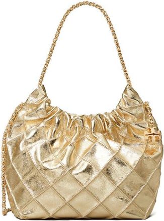 Tory Burch Mini Fleming Metallic Leather Hobo Bag in Gold at Nordstrom