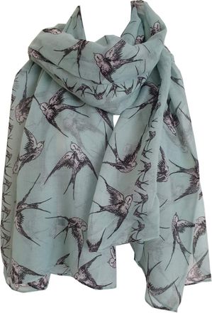 GlamLondon Bird Print Scarf Ladies Lightweight Fashion Oversize Wrap (Z-Flying-Blue)
