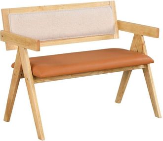 Costway Costway - Rubber Wood Dining Bench Accent Indoor Bench w/Armrest-Natural