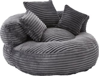STILVORA Sill&oacute;n Puff Con Respaldo Alto Y Reposabrazos, 3 Cojines, Asiento Ancho Confort Lounge, En Pana Gris Oscuro