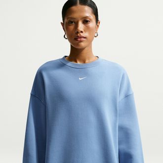 Nike Womens Studio Fleece Medium Weight Oversized Crew-Neck Sweatshirt in Blue | IM8082-486