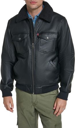 Levi's Faux Leather Bomber Jacket in Black at Nordstrom, Size Xx-Large