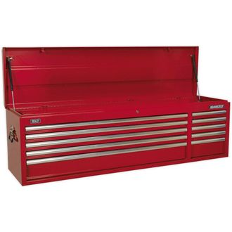 Loops 1655 x 435 x 495mm RED 10 Drawer Topchest Tool Chest Lockable Storage Cabinet