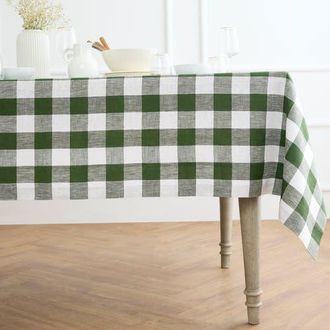 Solino Home Linen Tablecloth for Dining Table, Holiday and Everyday Dining Table Decor - Buffalo Check in Olive And White at Nordstrom, Size Xx-Large