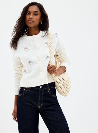 Contemporaine Womens Colourful embroidered flowers Cardigan Sweater