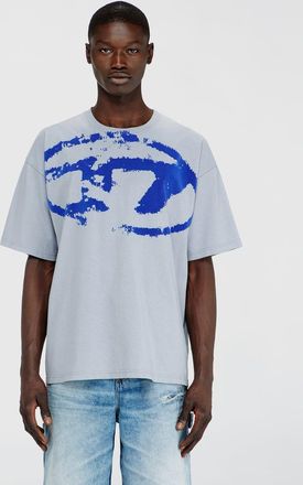 Diesel T-shirt with distressed flocked logo - T-Shirts - Man - Blue
