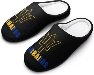 Generic Barbados Flag Slippers Men Winter Warm Cotton Anti-Slip Indoor Slip-Ons House Shoes