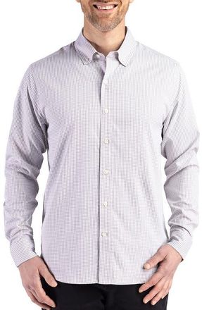 Cutter & Buck Skyline Epic Confidence Check Stretch Button-Down Shirt in Concrete/white at Nordstrom, Size 3Xlt