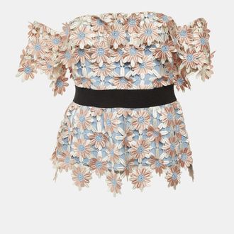 Self Portrait Peach Floral Applique Lace Off-The-Shoulder Top