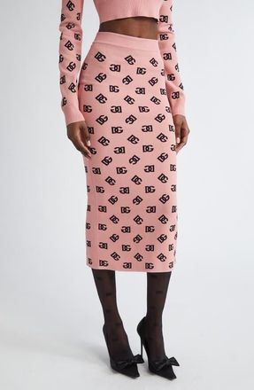 Dolce & Gabbana Logo Jacquard Pencil Skirt in Rosa Polvere Scuro at Nordstrom, Size 12 Us