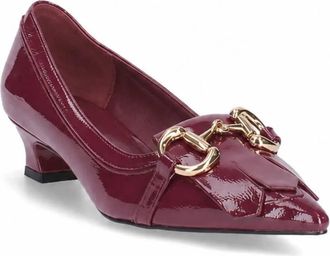 Ex&eacute; Womens Patent Chain-Bit Pointed Toe Pump Heels In Burgundy