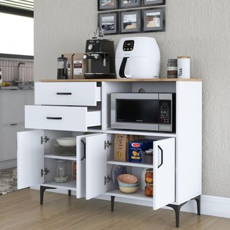 Dmora Aparador Cavriana, Alacena 2 Cajones, 2 Estantes, Puerta Batiente, Deslizante, 120x40x99h Cm Blanco