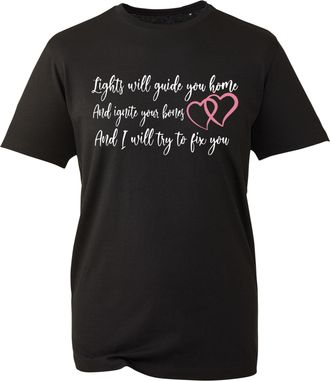 Generic Lights Will Guide You Home T-Shirt, Funny Famous American Band Cold Song Play Lyrics Cute Hearts Shirt, Gift Unisex Tee Top (Black, 2XL)