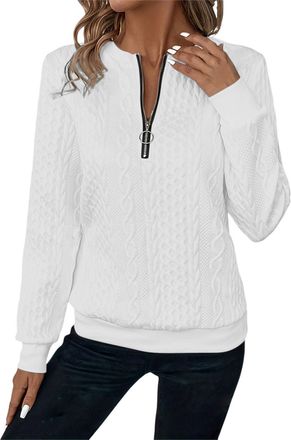 Generic Half Zip Knit Jumper for Women, Lightweight Fleece Pullover with Long Sleeves, Cosy Autumn Winter Sweatshirt, Casual Ribbed Tunic Top, Warm Yet Breath