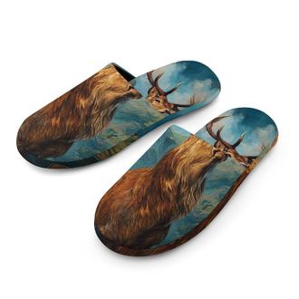 Generic Deers Stands in Wilderness Mens House Slippers Slip Indoor Slipper On Shoes Warm Outdoor