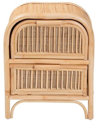 Baxton Studio Adrika Bohemian Rattan 2-Drawer Nightstand