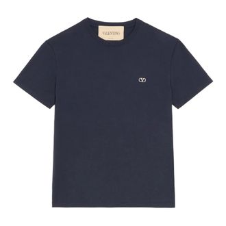 Valentino T-Shirts, male, Blue, Size: 2XL Cotton T-shirt With VLogo Embroidery