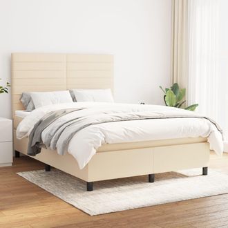 vidaXL Cama Box Spring Con Colch&oacute;n Tela Color Crema 140x190 Cm Vidaxl