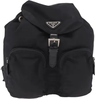 Prada Double Front Pocket Tessuto Black Nylon Backpack Bag (Pre-Owned)