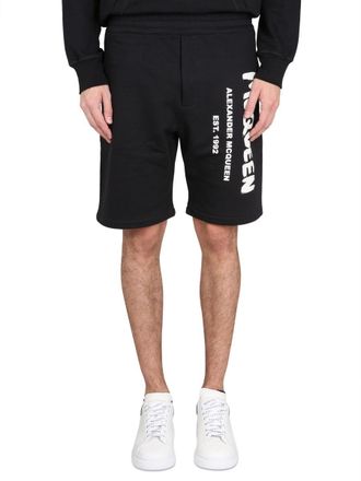 Alexander McQueen Graffiti Logo Cotton Bermuda Shorts - Black