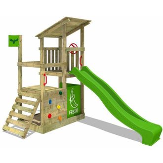 Fatmoose Fatmoose Parque Infantil De Madera Fruityforest Con Tobog&aacute;n Manzana Verde Torre De Escalada De Exterior Con Escalera Para Ni&ntilde;os