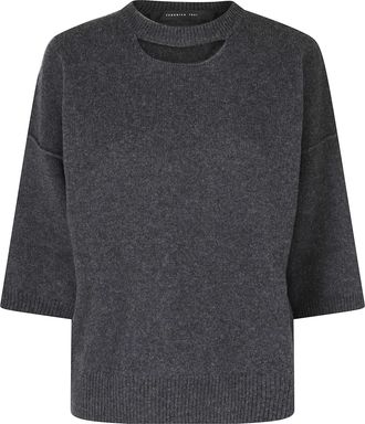 Federica Tosi Anthracite Open Neck 3/4 Sleeves Wool-Blend Sweater