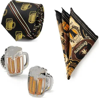 Cufflinks Inc. Beer Fan Cuff Links, Tie & Pocket Square Set in Black at Nordstrom
